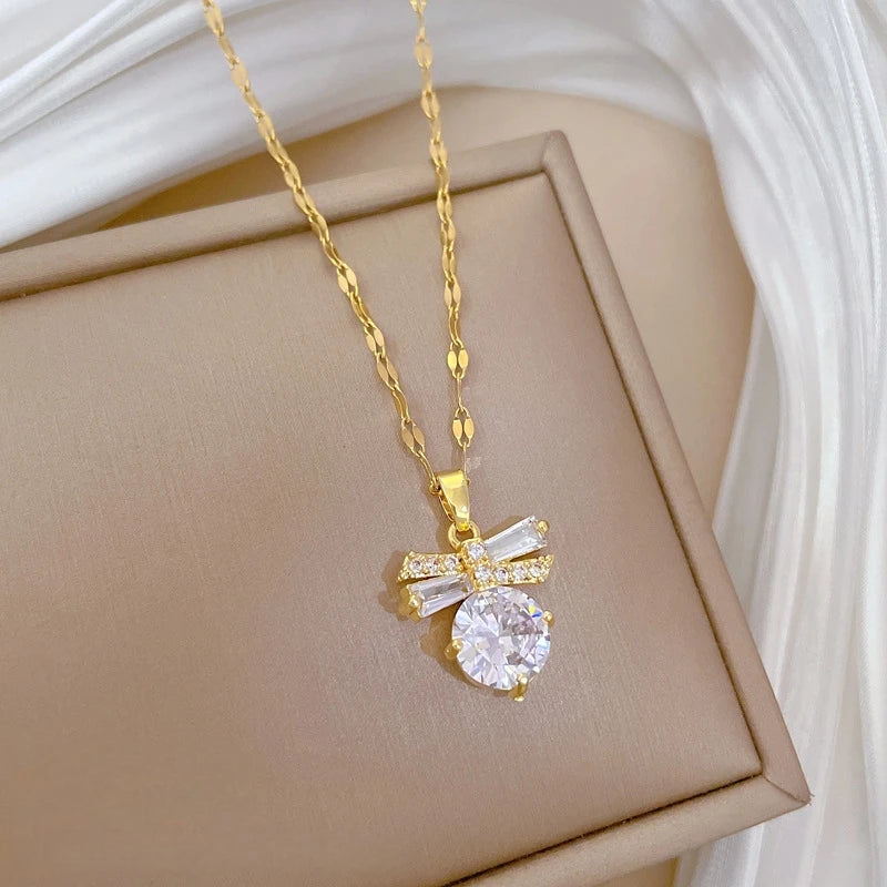 Geometric Bowknot Pendant Necklace – Gold Copper & Steel Pendant Necklace Nixie