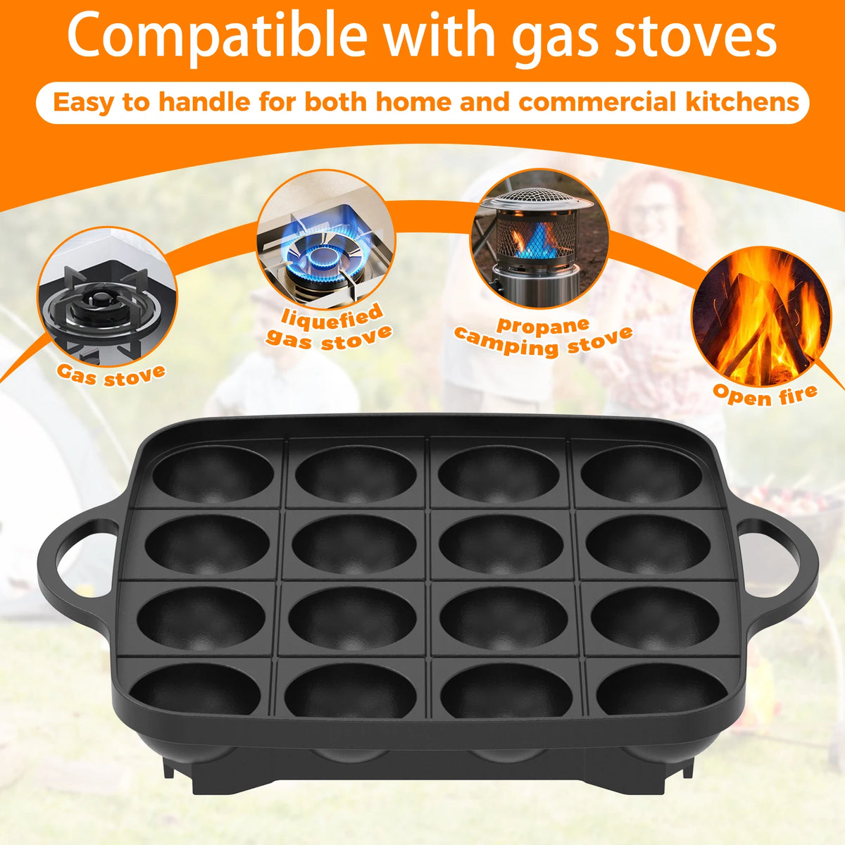 16-Hole Nonstick Takoyaki Pan – Die Cast Aluminum Mold Takoyaki Cooking Pan Nixie