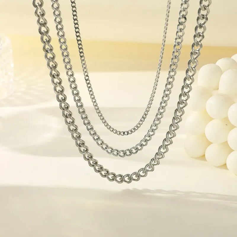 3-Piece Cuban Chain Necklace Set – Stainless Steel Unisex Hip Hop Chain Necklace Set Nixie