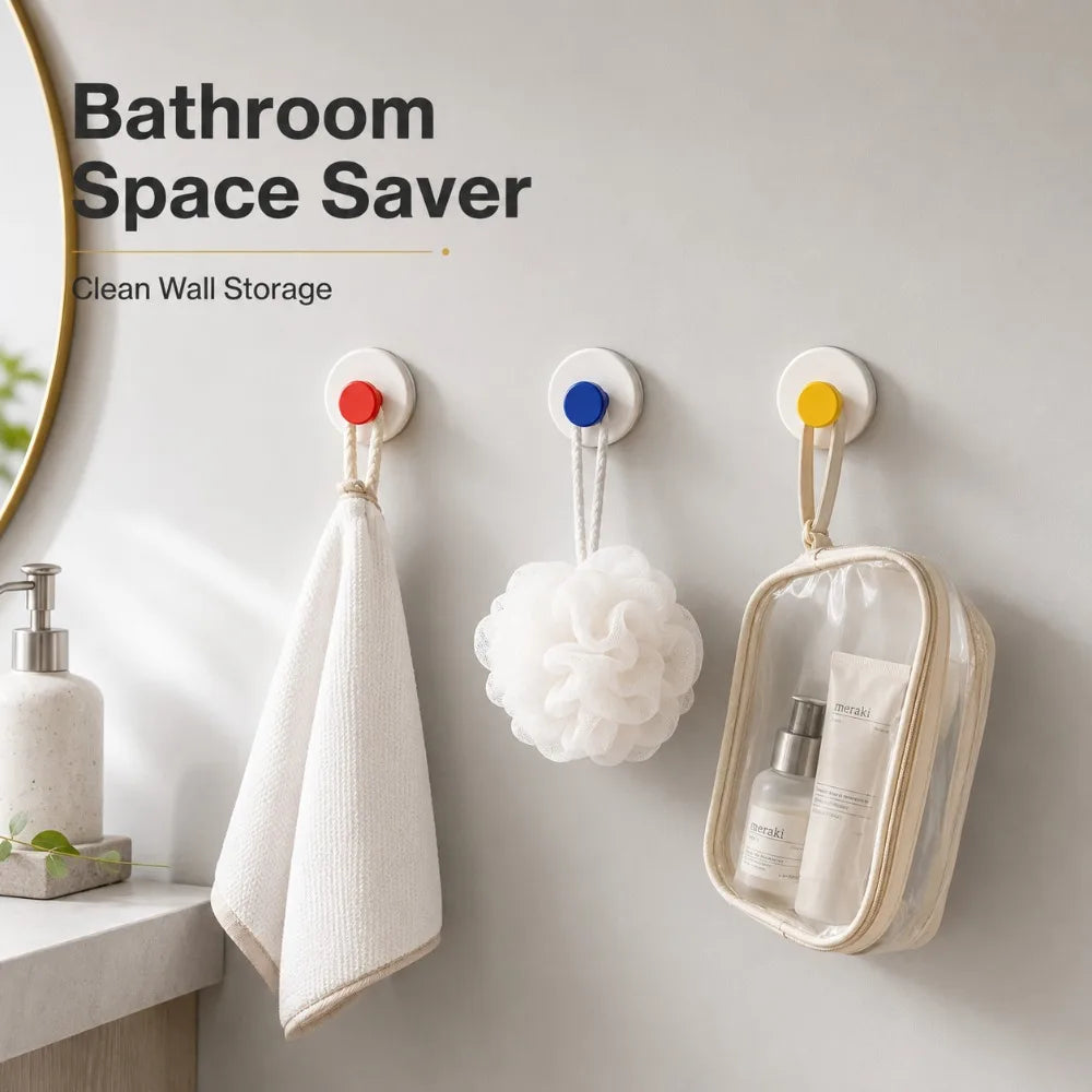 No-Drill Suction Cup Hooks | Colorful Wall Hangers 4-Pack