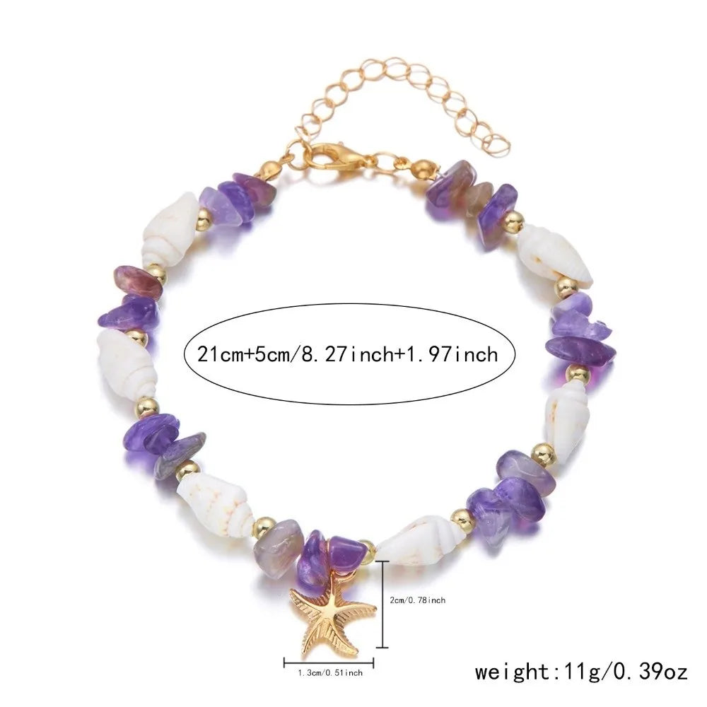 Bohemian Conch Shell Starfish Beaded Bracelet – Adjustable Beaded Wrap Bracelet Nixie