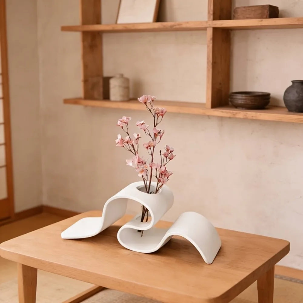 Modern Minimalist Nordic Vase | Ribbon Dried Flower Decor Decorative Vase Nixie