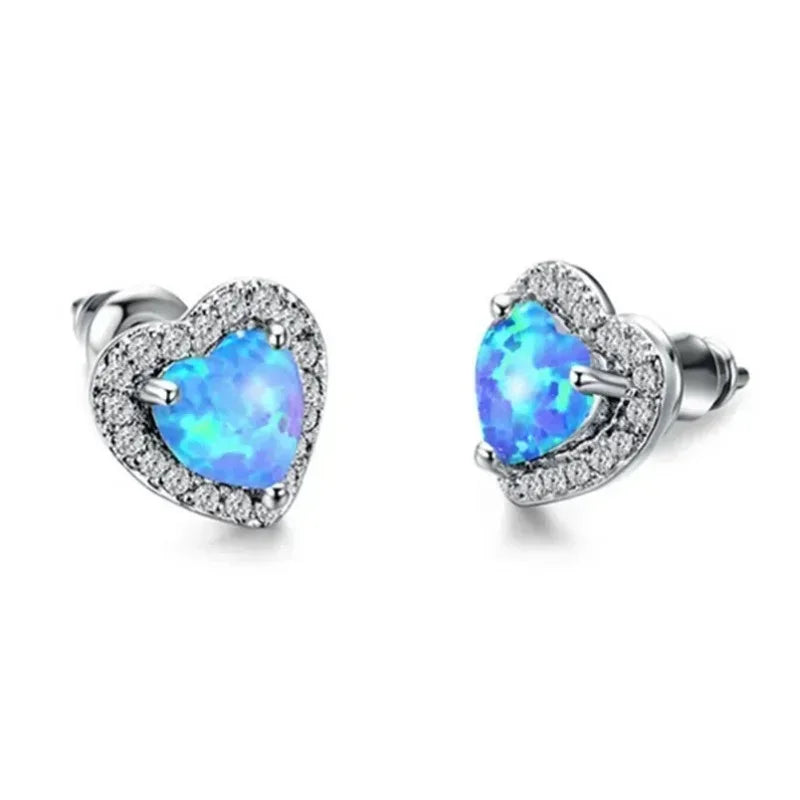 Heart Shape Simulated Opal Drop Earrings – Blue Crystal