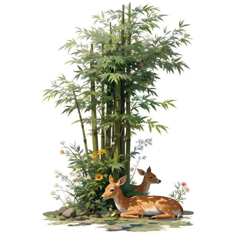 Tropical Bamboo & Deer PVC Wall Decals – Peel & Stick Stickers Wall Decal Sticker Nixie