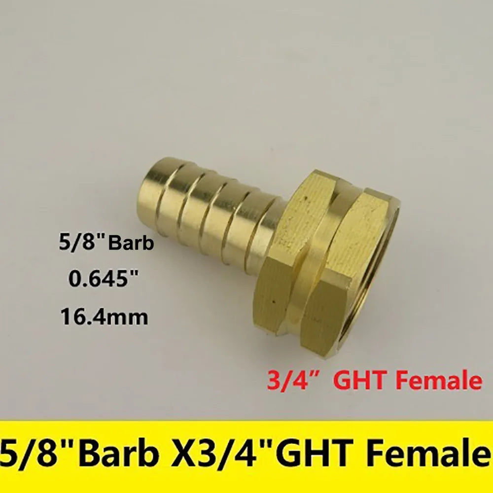 Brass Barb Fitting 3/8"–3/4" x 3/4" GHT Garden Hose Adapter Brass Hose Fitting Nixie 5-8-Barb x 3-4-GHT F