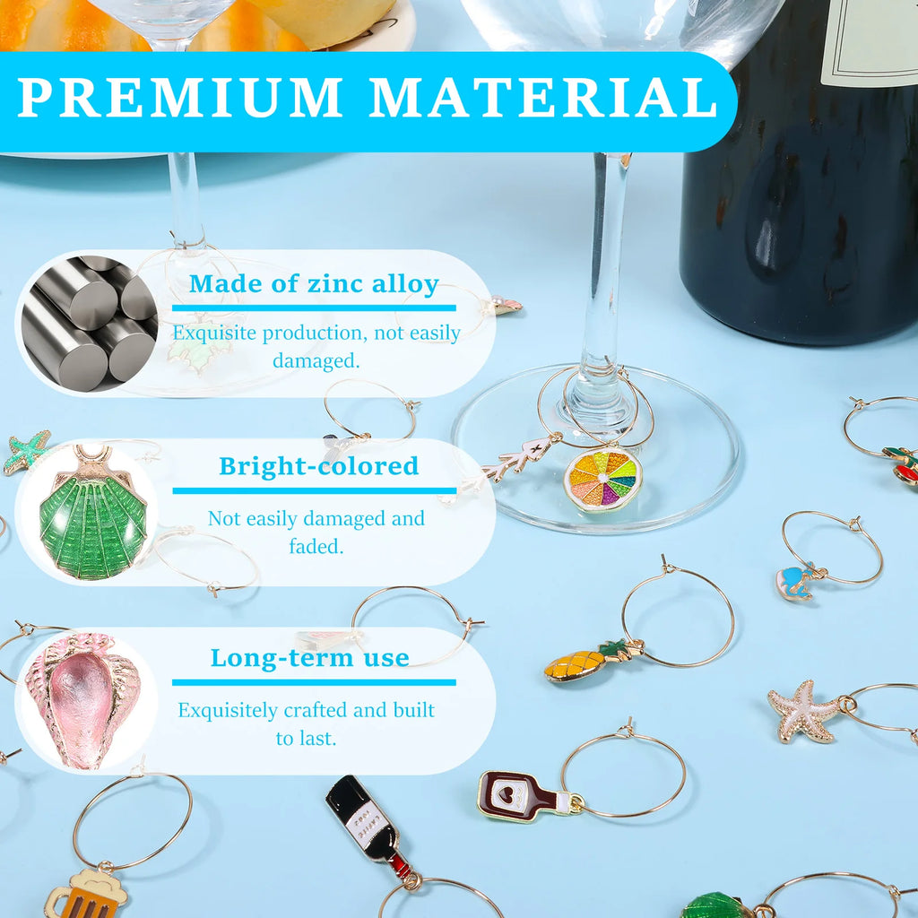 60-Piece Wine Glass Charms Set – Beach Party Drink Markers Wine Glass Charms Nixie