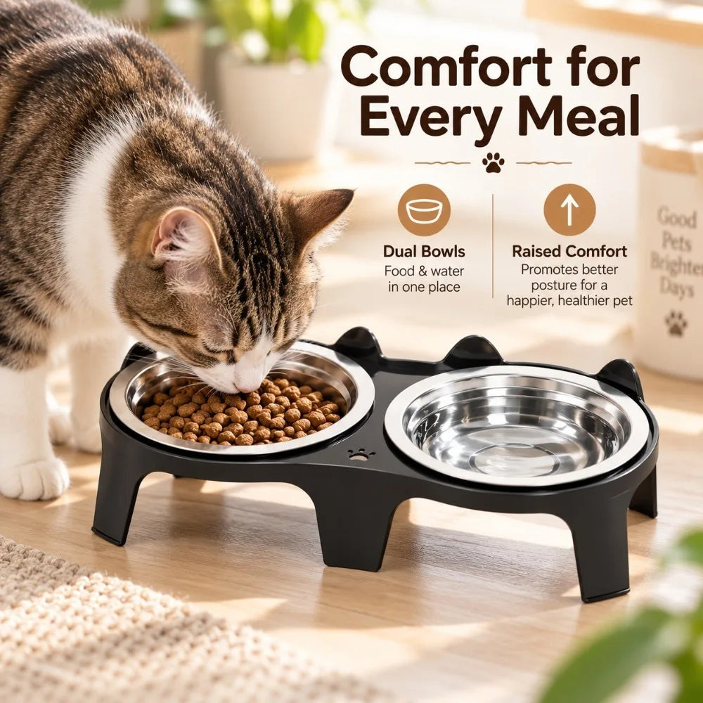 Stainless Steel Anti-Tip Pet Bowl for Cats & Small Dogs