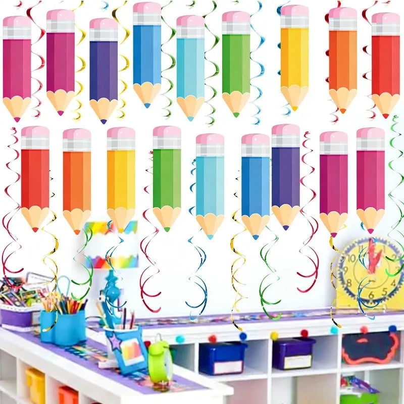 Back to School Hanging Swirls Colorful Crayon Ceiling Decor Party Hanging Decorations Nixie