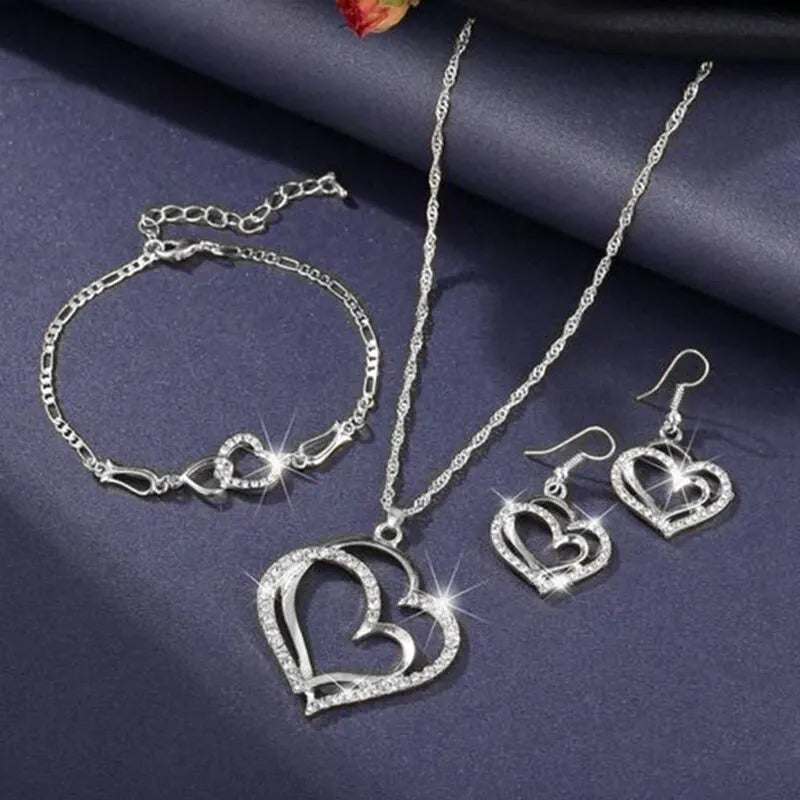 4pcs Gold Necklace Earrings Bracelet Set – Vintage Peach Heart Jewelry Set Nixie
