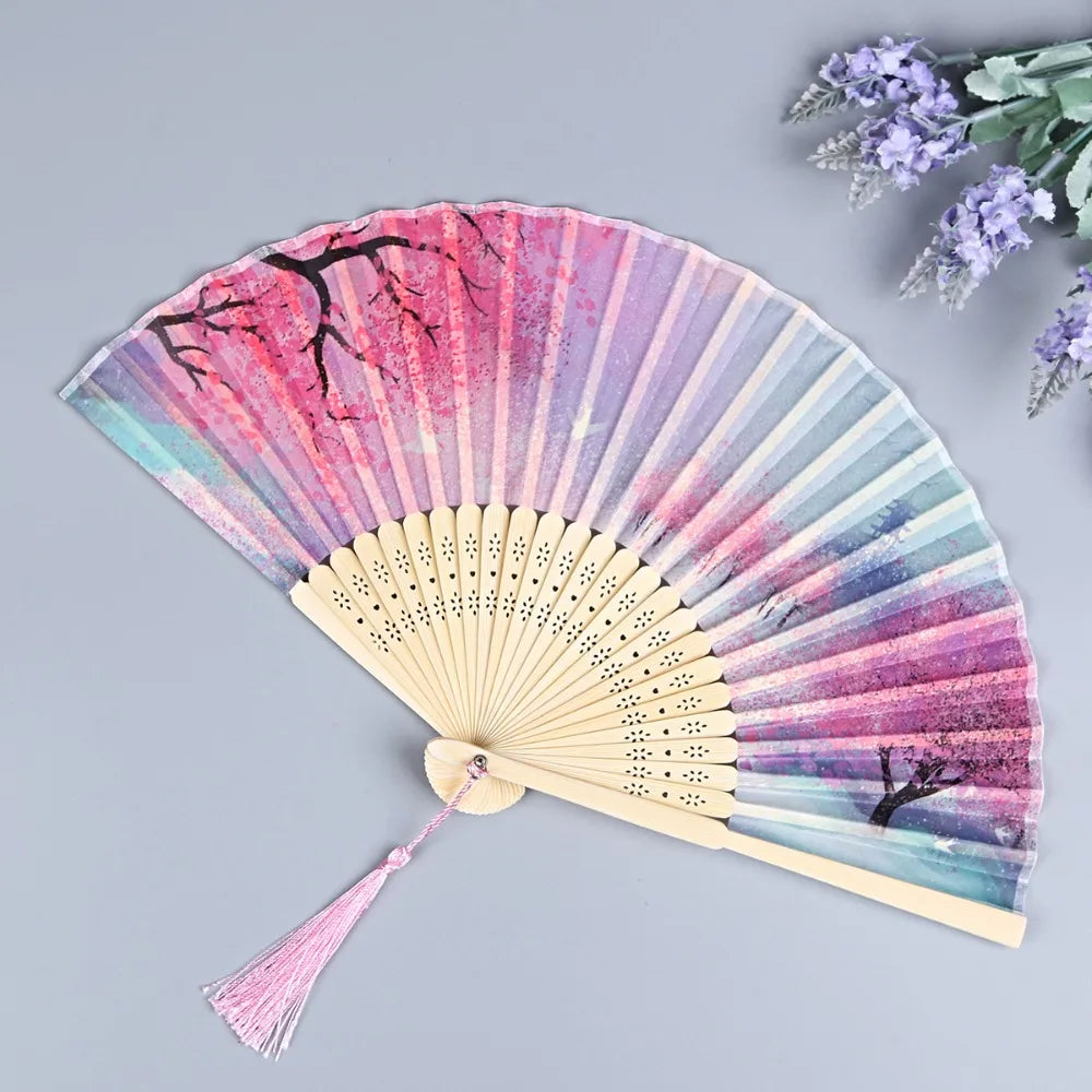 Bamboo Silk Folding Hand Fan – Vintage Chinese Style & Tassel Folding Hand Fan Nixie