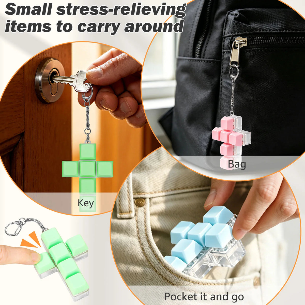 Cross Keyboard Clicker Fidget Keychain Toy 3-Pack for Adults