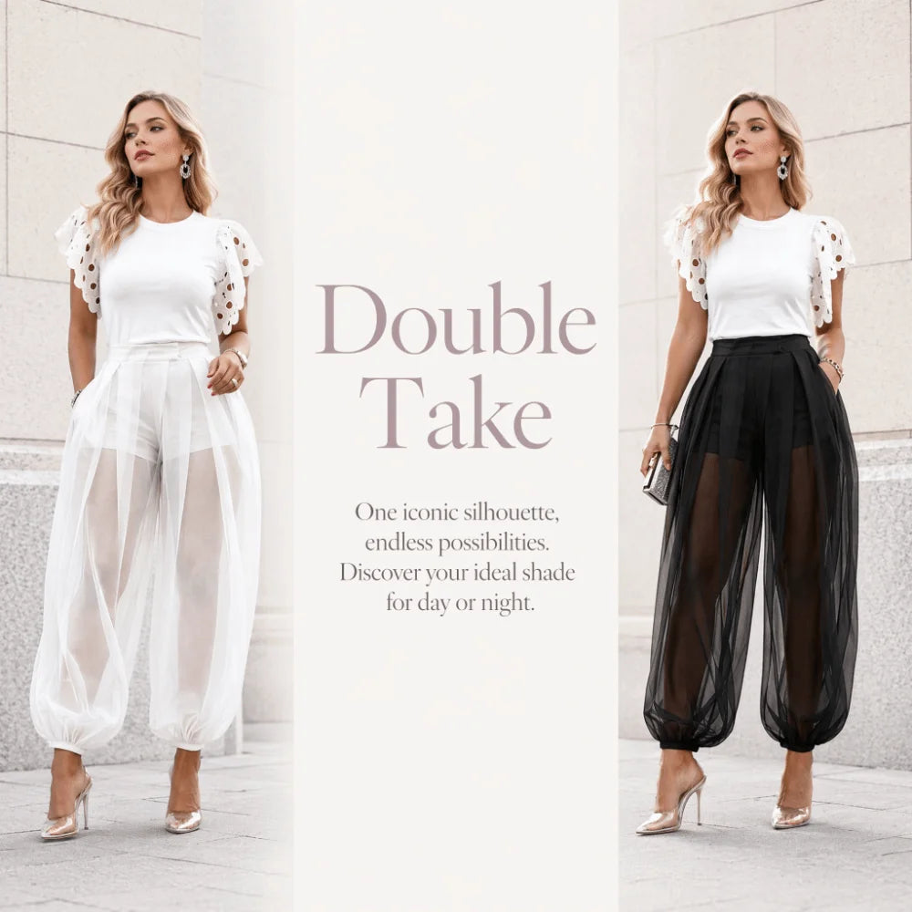 Women's Sheer Mesh Lantern Pants High Waist Balloon Trousers Mesh Lantern Pants Nixie