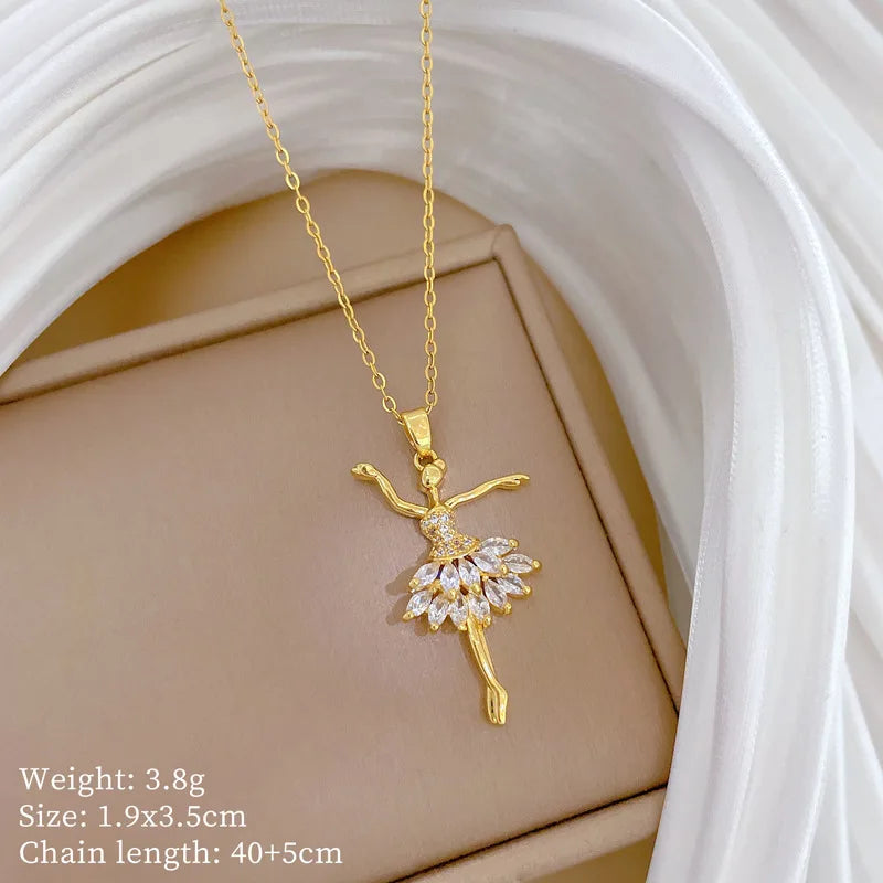 Ballet Dancer Pendant Necklace – Gold Clavicle Chain for Women Pendant Necklace Nixie XL2606-668
