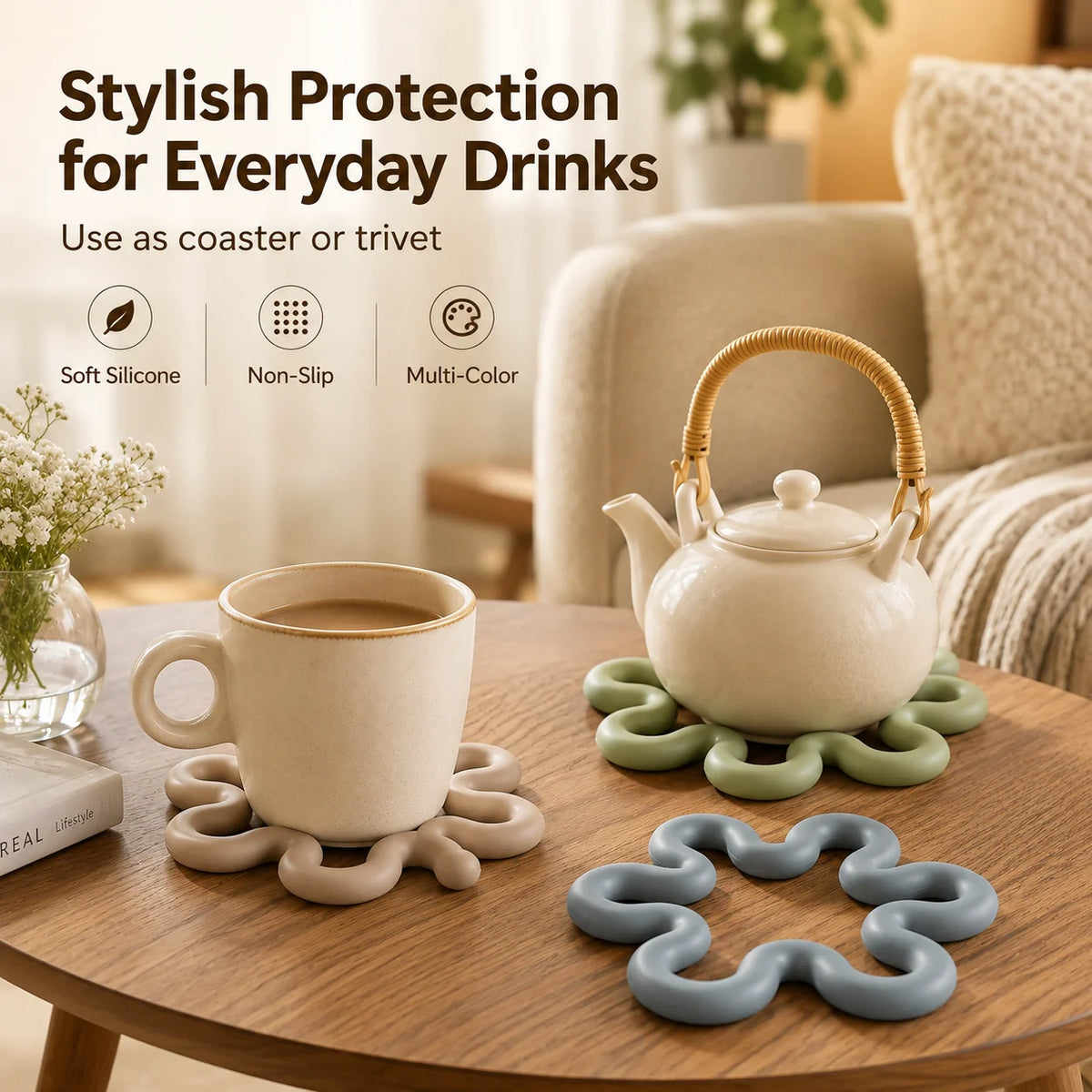 Silicone Geometric Coaster – Non-Slip Heat Resistant Drink Mat Silicone Coaster Nixie