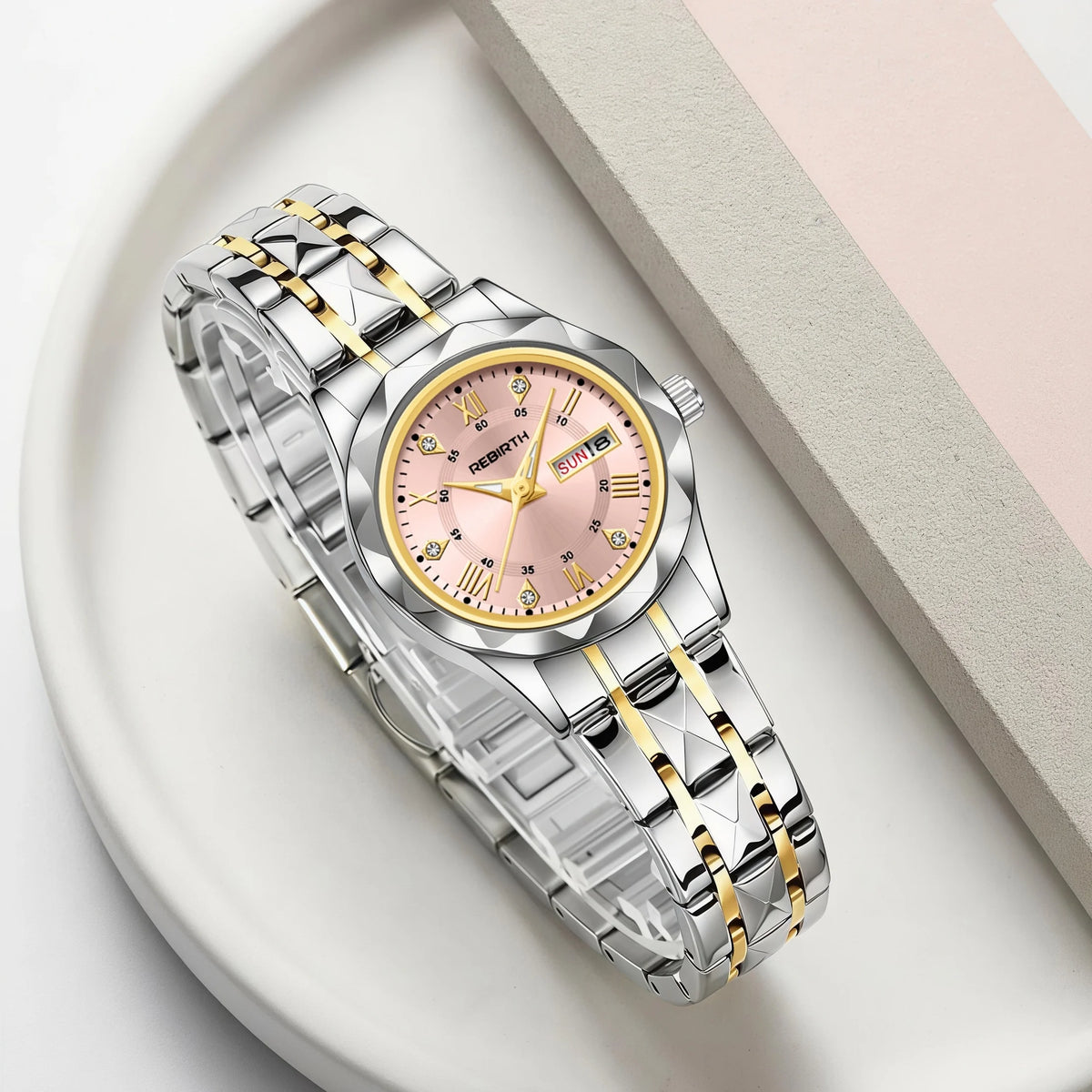 REBIRTH Women's Quartz Watch – Day & Date Display | Stylish Women's Quartz Watch Nixie