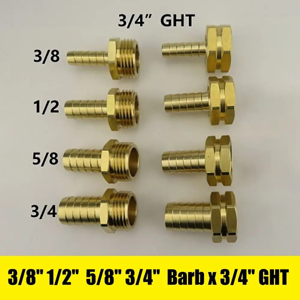 Brass Barb Fitting 3/8"–3/4" x 3/4" GHT Garden Hose Adapter Brass Hose Fitting Nixie