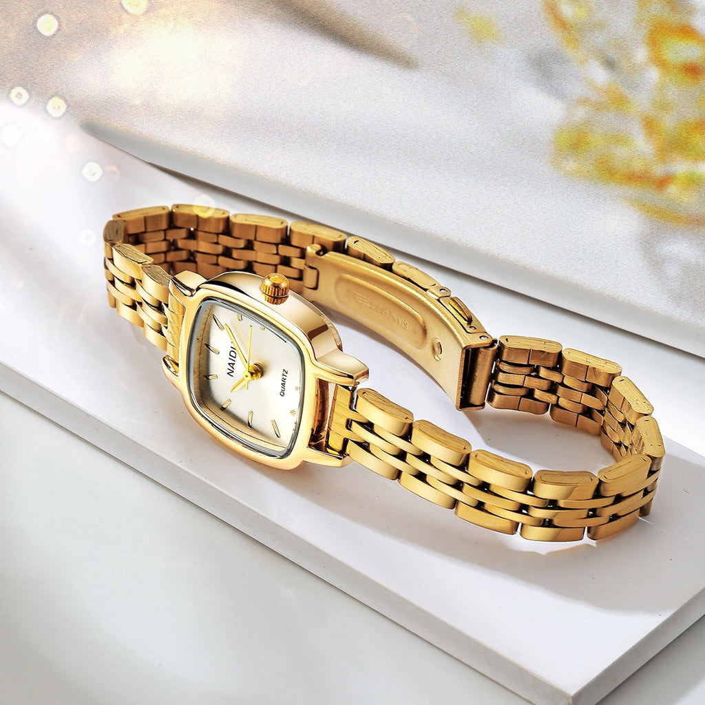 Naidu Gold Stainless Steel Quartz Watch – Business Style Quartz Wrist Watch Nixie