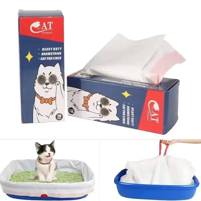 Thick Drawstring Cat Litter Box Liners – Tear-Proof, 10 Pack