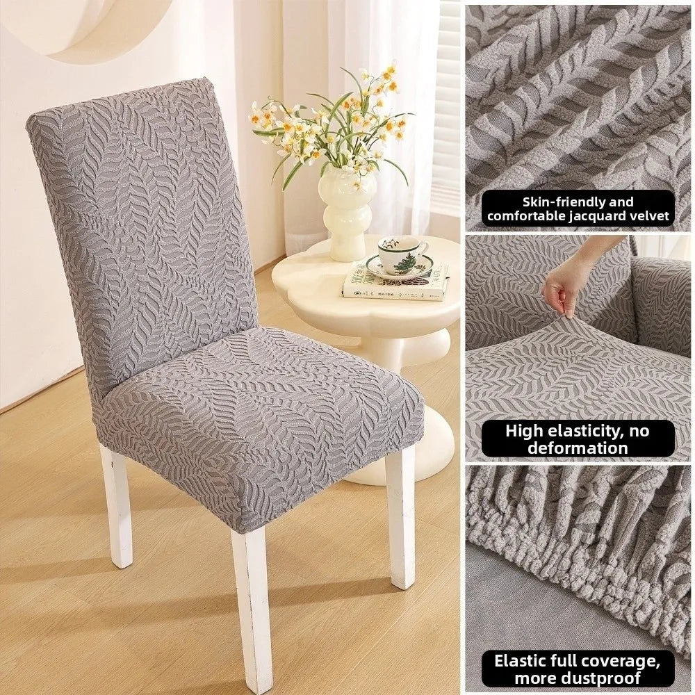 Jacquard Stretch Dining Chair Cover – 3D Leaf, Washable