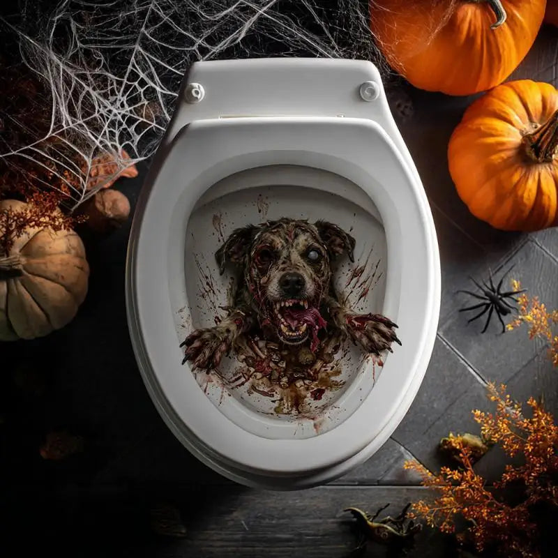 Halloween Zombie Dog Toilet Decal – Waterproof PVC Sticker