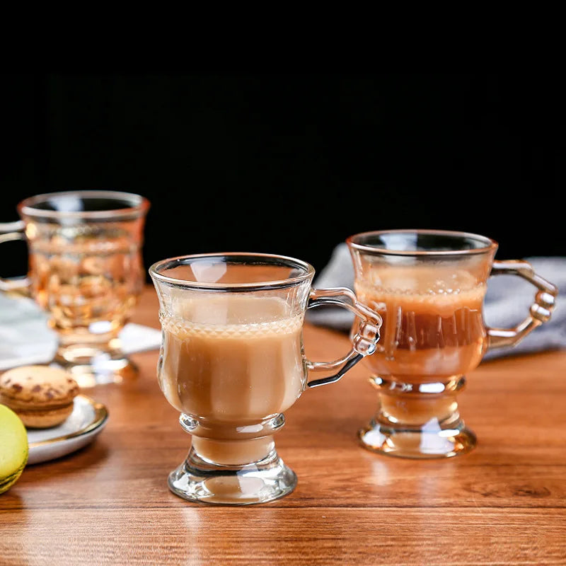 Retro European Glass Coffee Cup with Handle | Elegant Teacup Glass Coffee Cup Nixie