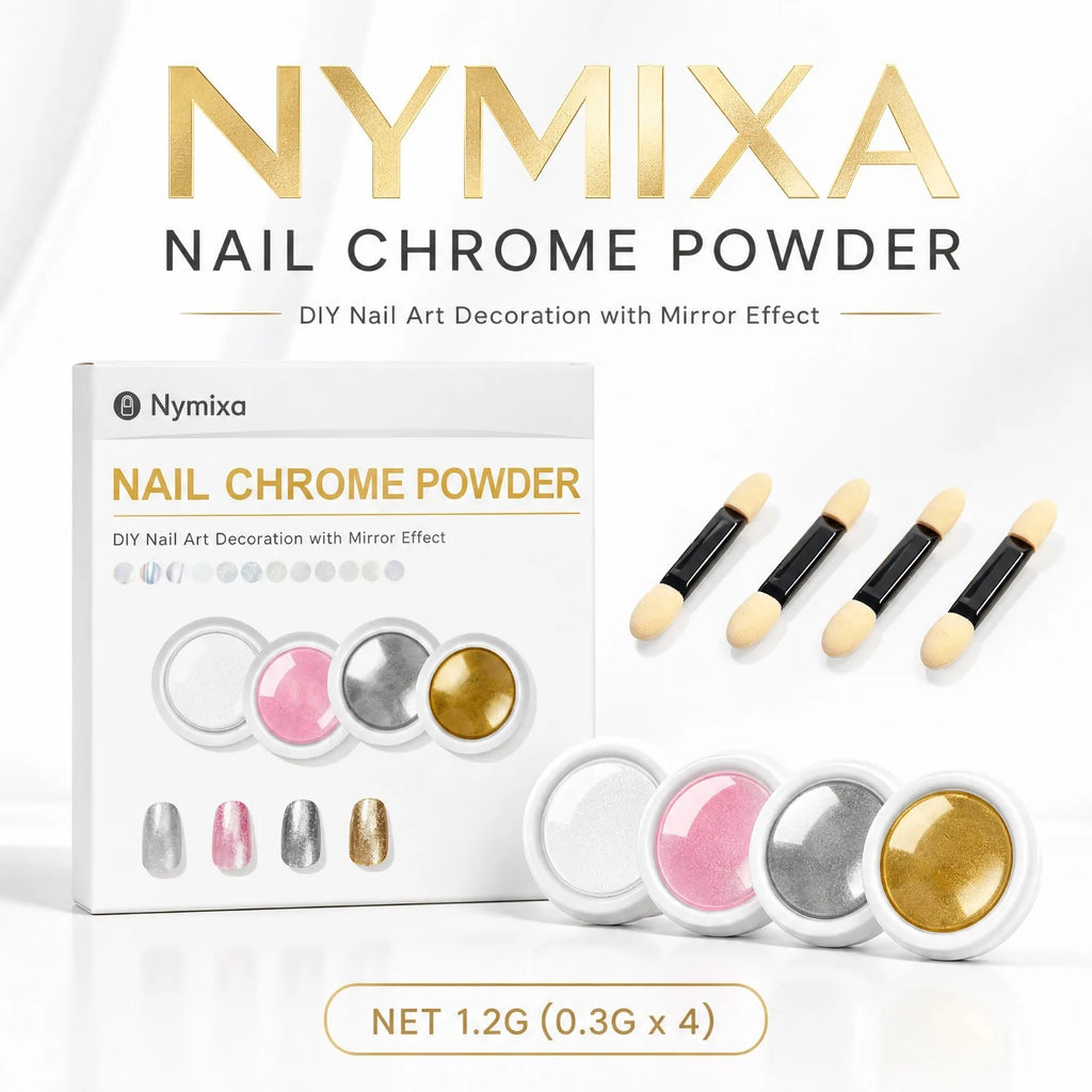 4-Color Mirror Chrome Nail Powder Set with Brushes | DIY Manicure Chrome Nail Powder Set Nixie