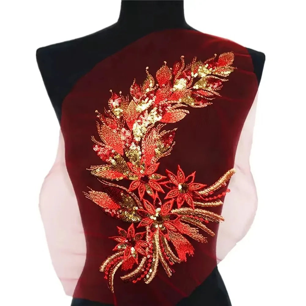 Sequined Floral Embroidery Sew-On Patch | Lace Trim DIY