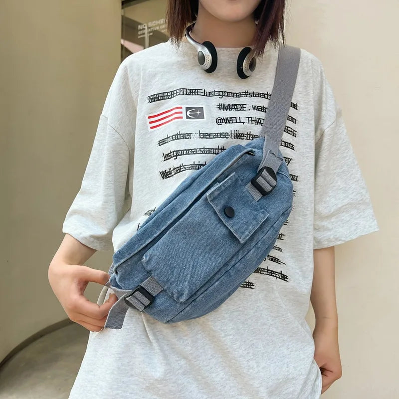 Denim Crossbody Chest Bag – Harajuku Casual Waist Pack Crossbody Waist Bag Nixie