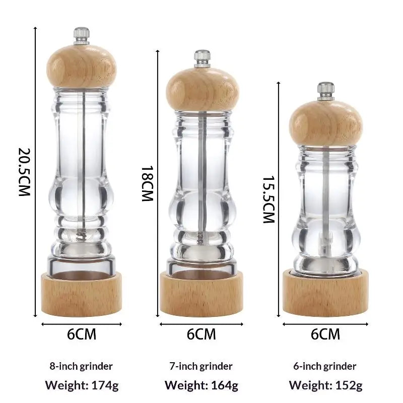 Acrylic & Oak Salt & Pepper Grinder – Adjustable Coarseness