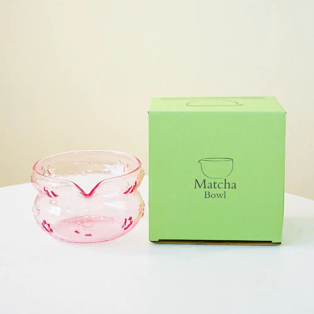 Glass Matcha Bowl Pink Bowknot Japanese Tea Set with Spout