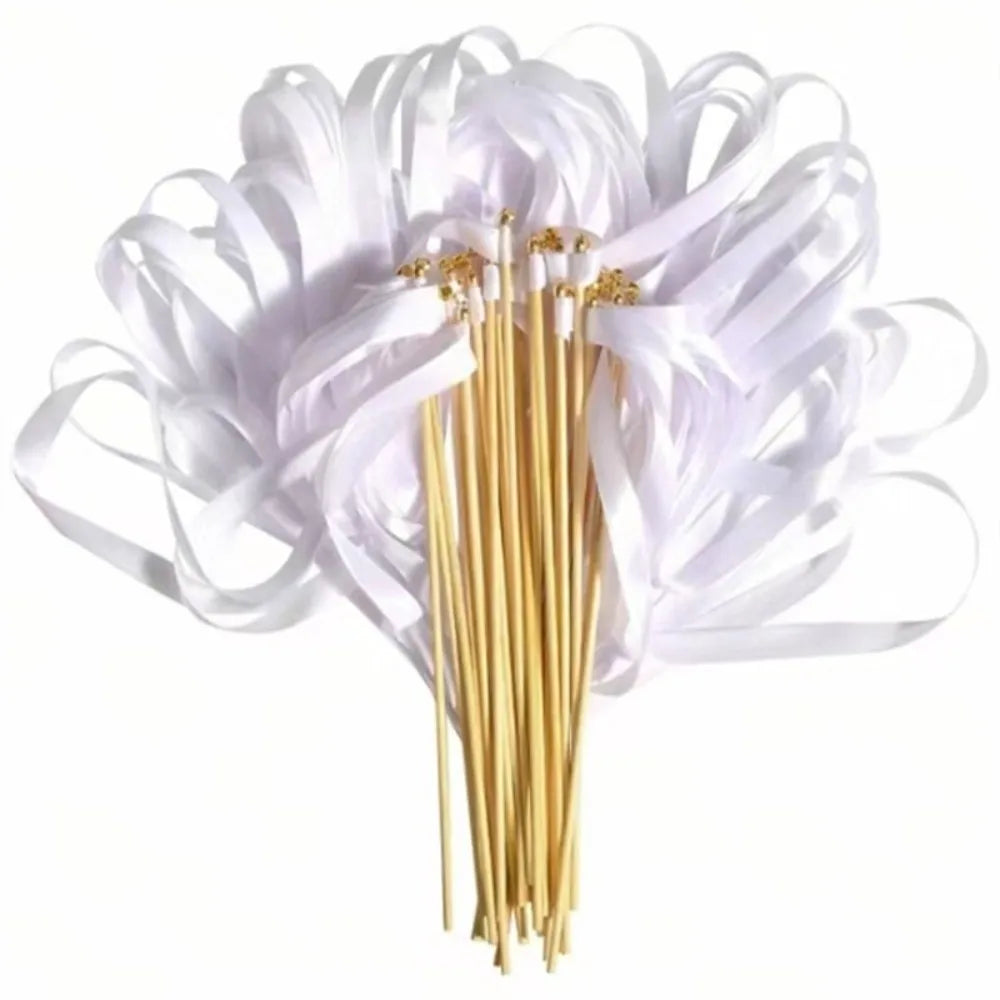 20Pcs Gold Bell Ribbon Wands Lace Fairy Sticks for Weddings Wedding Ribbon Wands Nixie