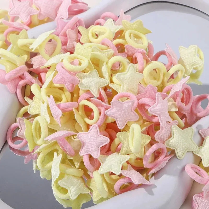 Girls Kids Hair Ties Pink Heart Star Ponytail Holders 10/20pcs
