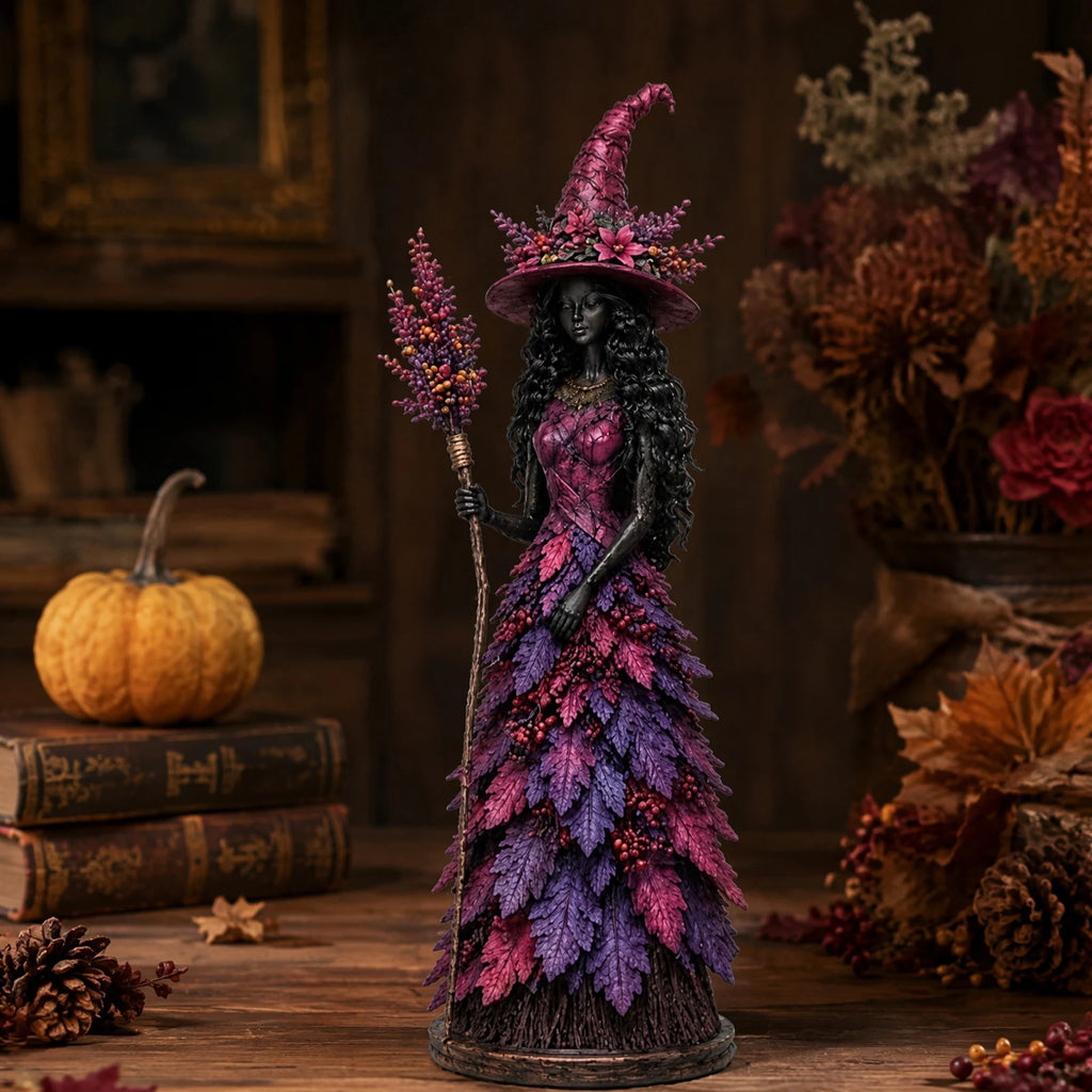 Autumn Witch Figurine Gothic Halloween Resin Sculpture Decor Halloween Figurine Nixie