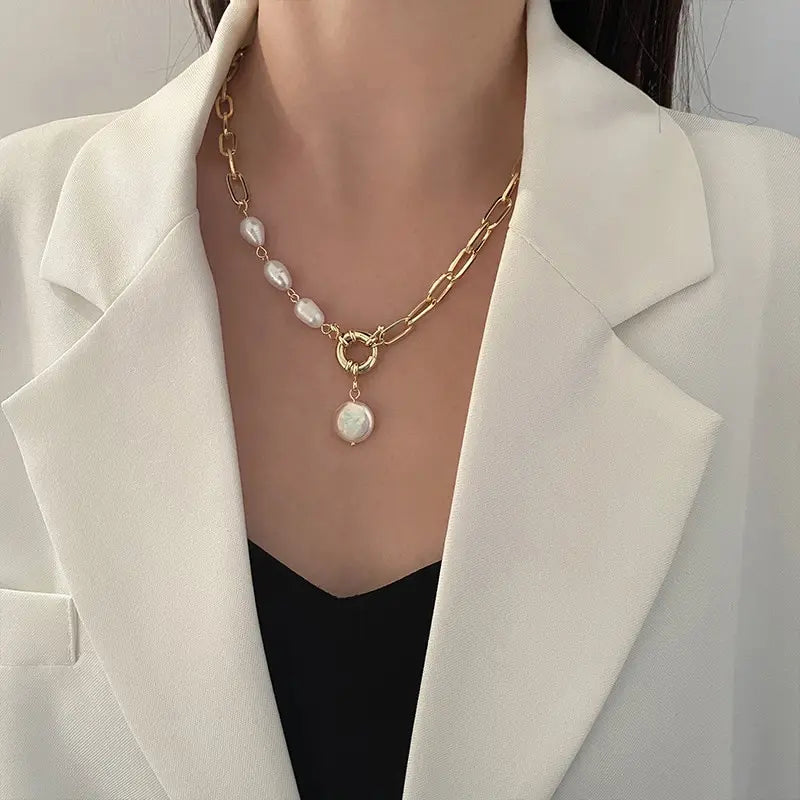 Gold Hip Hop Faux Pearl Pendant Necklace | Handmade Fashion Fashion Pendant Necklace Nixie Gold-color
