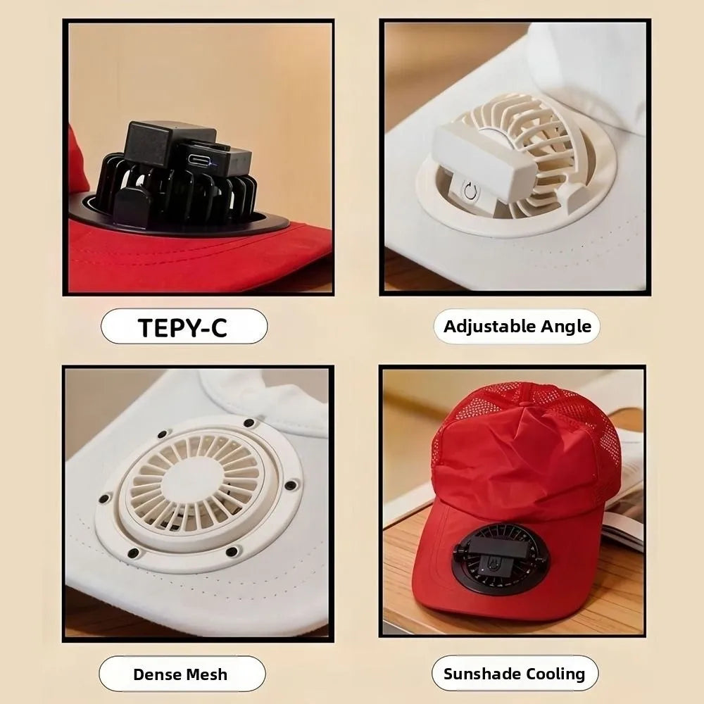 Cooling Fan Baseball Cap 3-Speed USB Rechargeable Sun Hat Fan Baseball Cap Nixie
