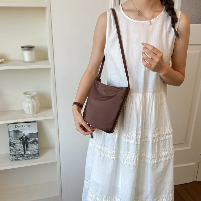 Korean Minimalist Nylon Bucket Bag – Women's Crossbody Purse Bucket Crossbody Bag Nixie