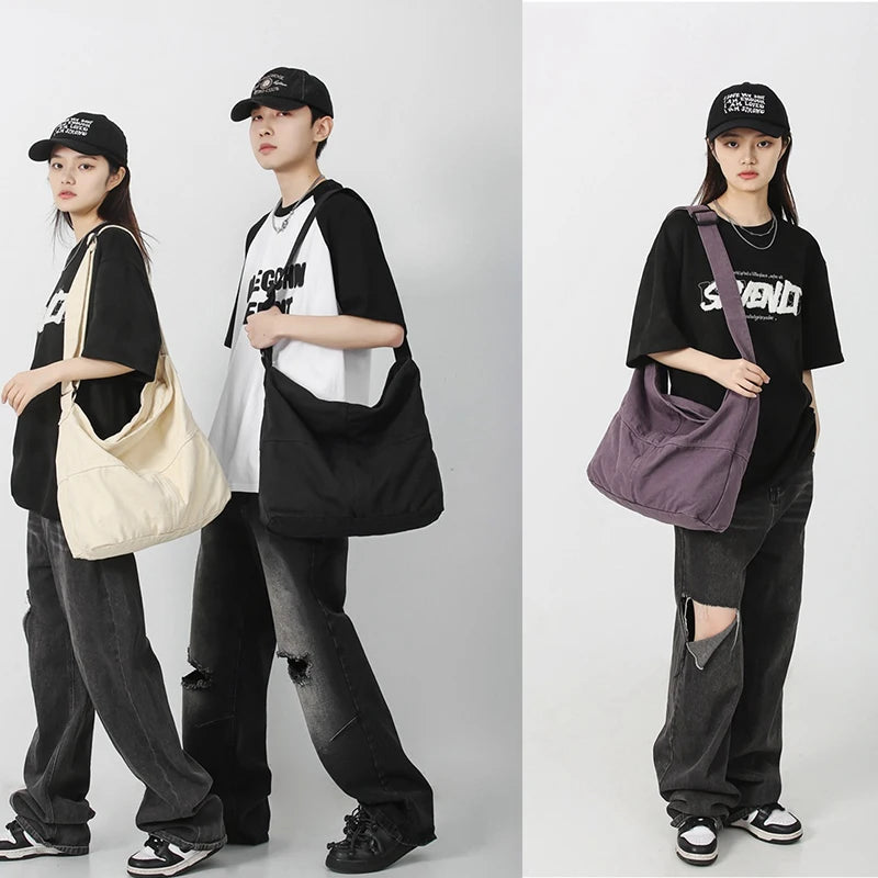 Large Canvas Hobo Bag – Unisex Crossbody Shoulder Tote Canvas Shoulder Bag Nixie