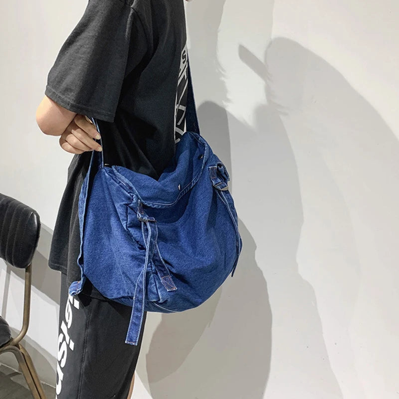 Denim Crossbody Messenger Bag for Women – Canvas Satchel Denim Crossbody Bag Nixie