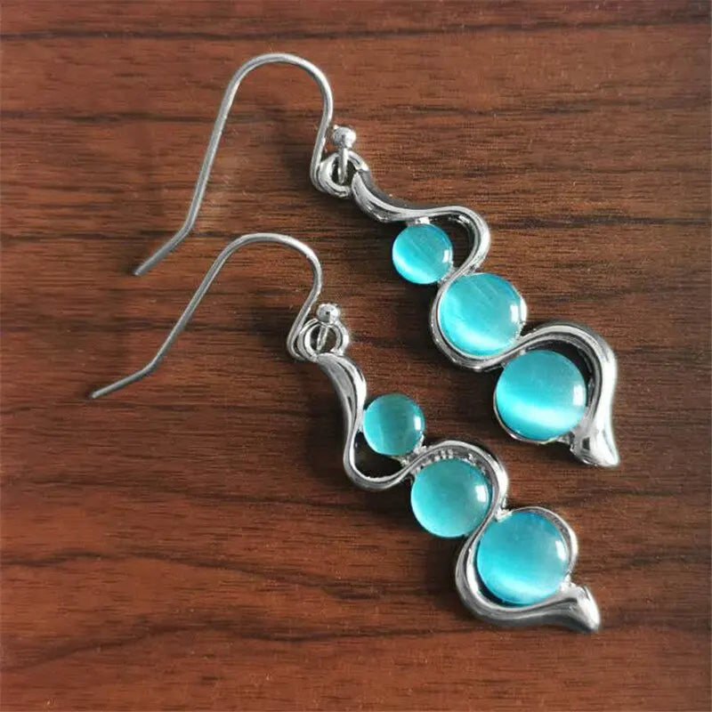 2pcs White Gold Plated Cat Eye Stone Drop Earrings for Women Drop Earrings Nixie
