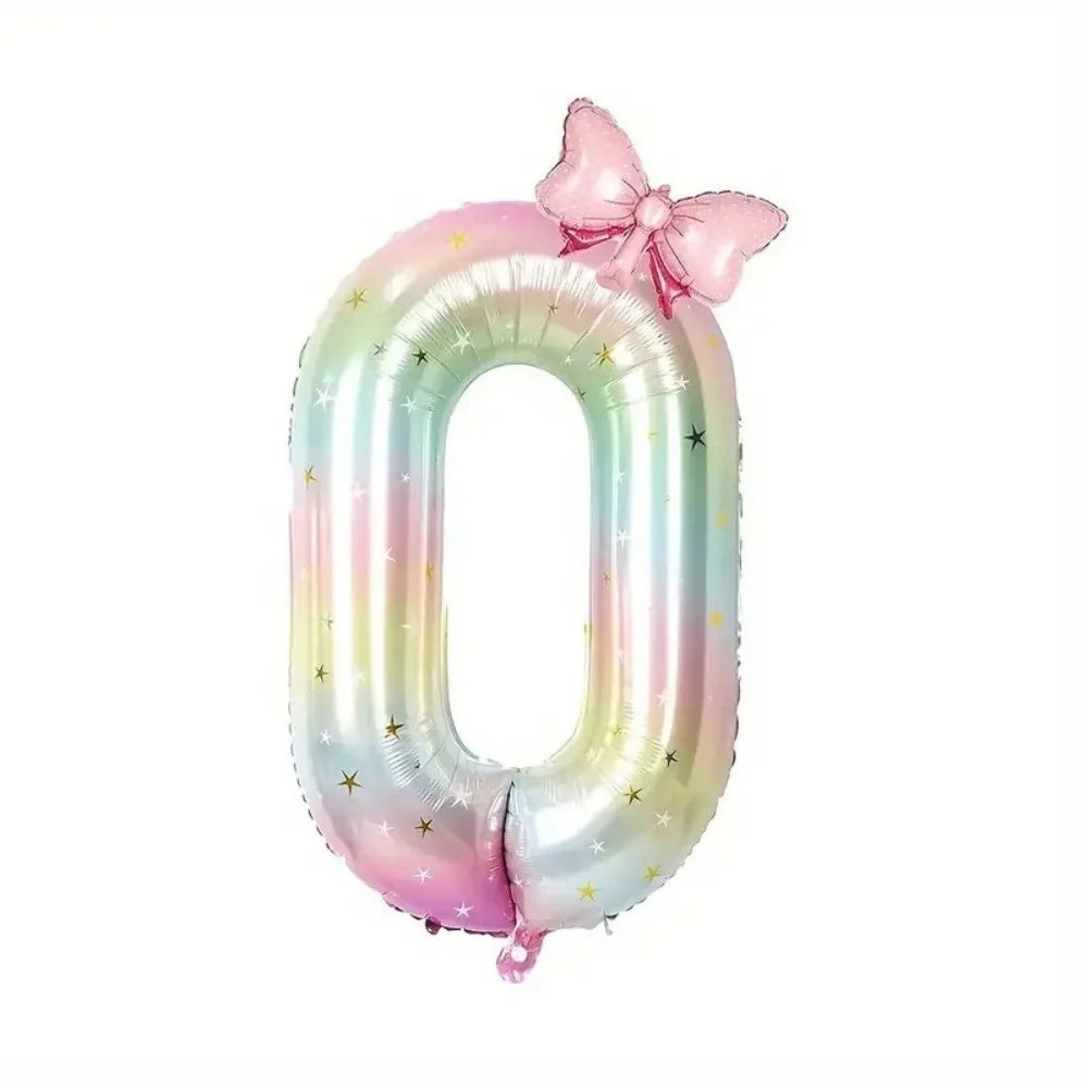 40" Colorful Gradient Number Foil Balloon with Bow – 0–9 Party Balloon Nixie 0 10inch
