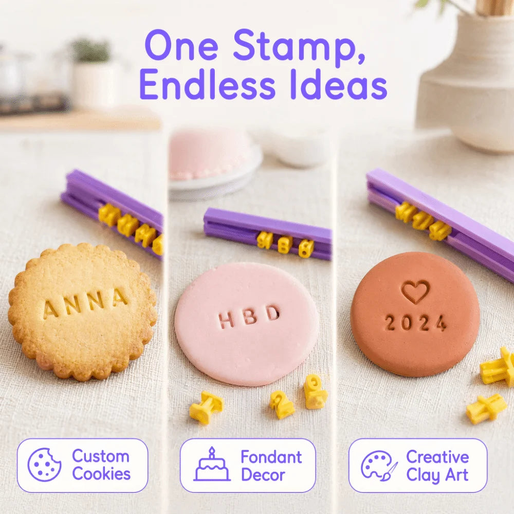 Alphabet Cookie Stamp Set with Slotted Frame – DIY Letter Stamps Cookie Stamp Set Nixie