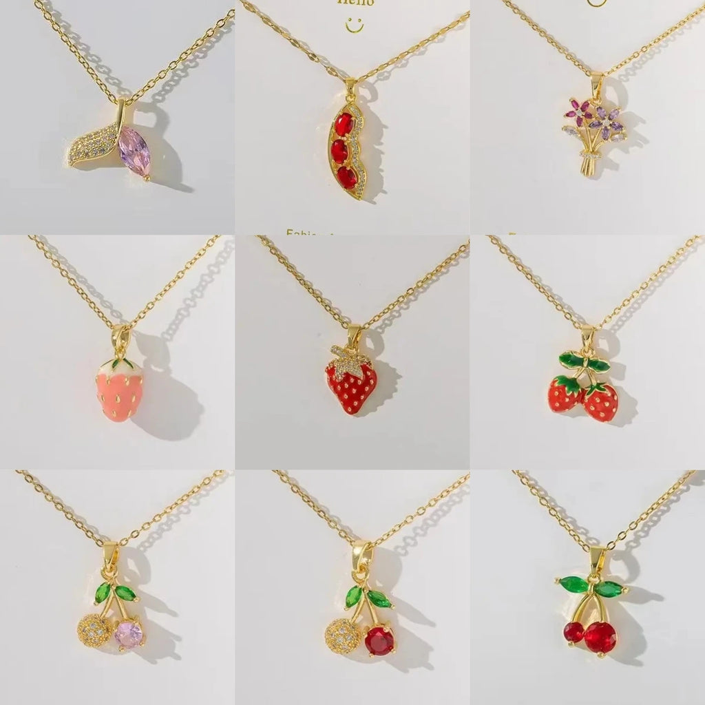 Fruit Copper Pendant Necklace Gold Plated Clavicle Chain Women Pendant Necklace Nixie