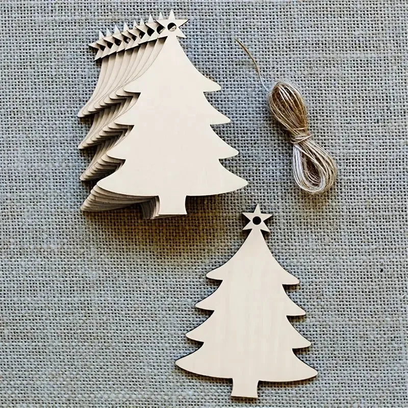 20Pcs Wood Christmas Tree Slices DIY Ornaments & Jute Rope Wood Craft Ornaments Nixie