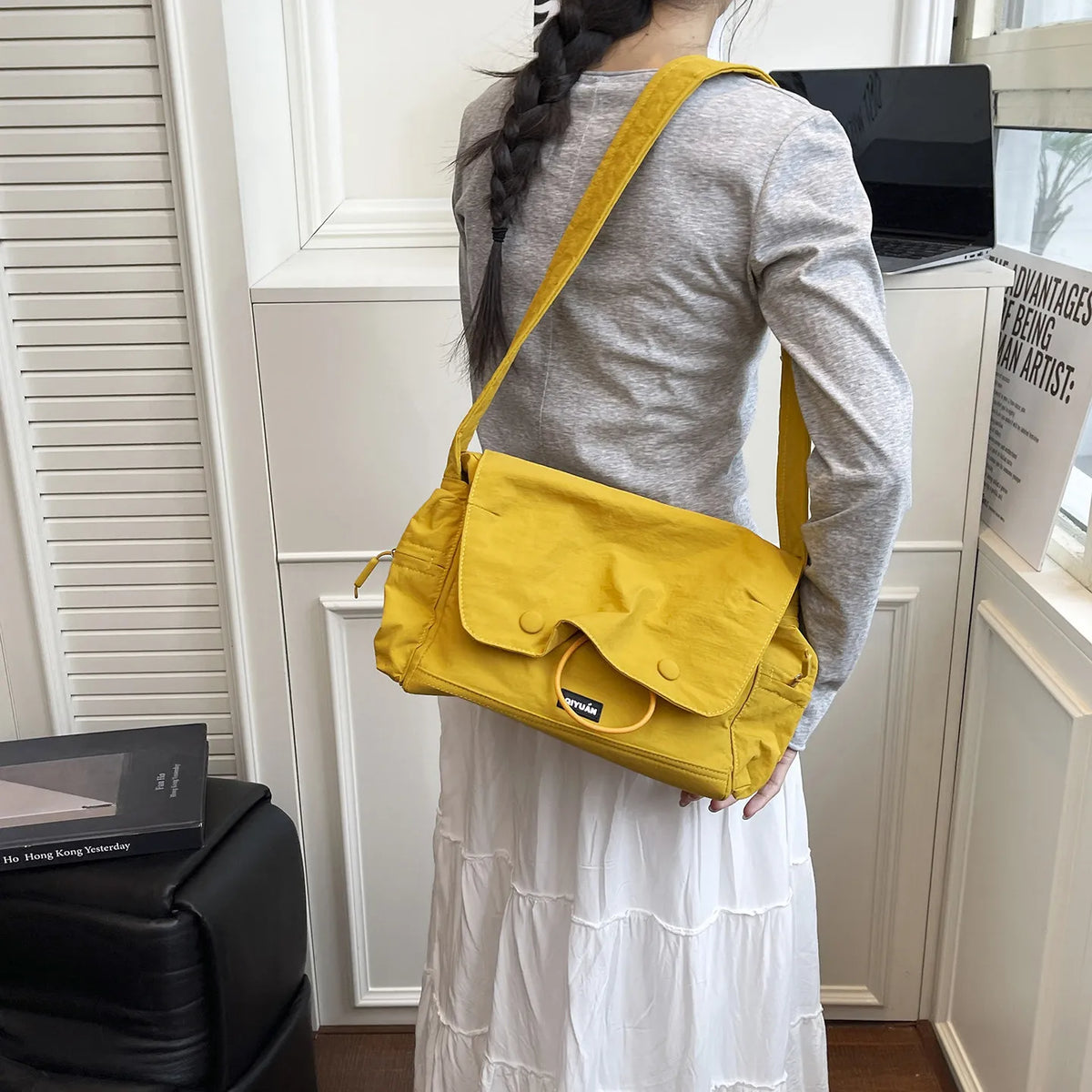 Nixie Nylon Crossbody Bag for Women – Lightweight Flap Satchel Crossbody Shoulder Bag Nixie Yellow