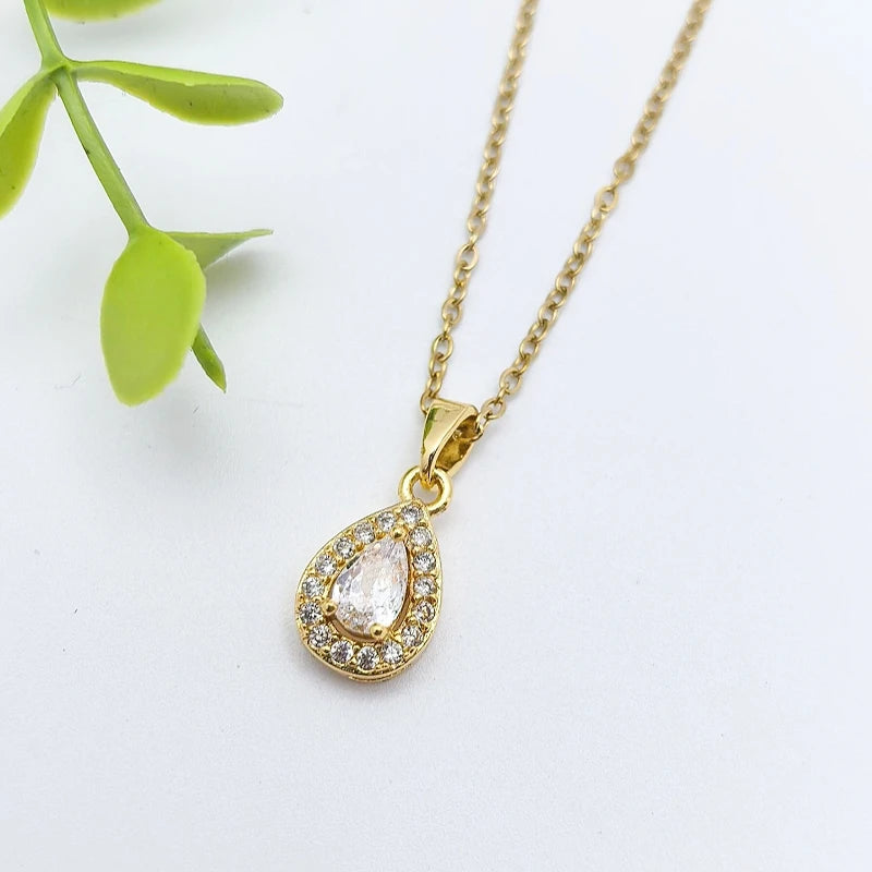 Waterdrop Pendant Necklace | Stainless Steel Clavicle Chain Pendant Necklace Nixie