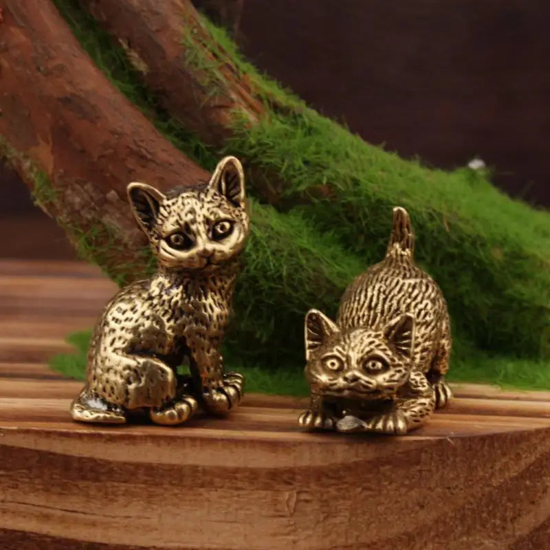 Brass Cat Figurine Vintage Miniature Tea Pet Desk Ornament Decorative Figurine Nixie