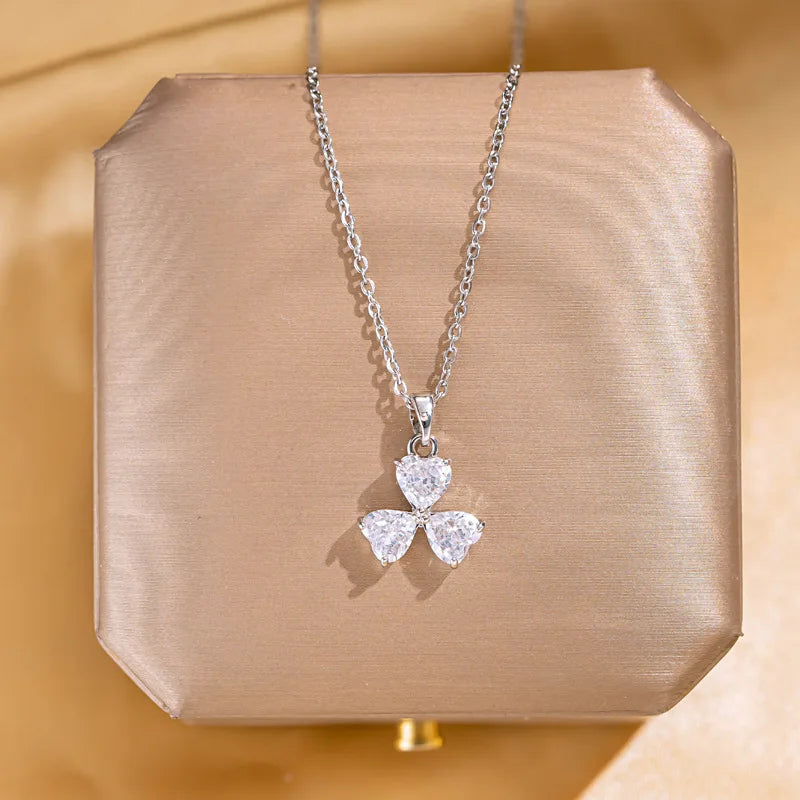 Heart Clover Zircon Pendant Choker Necklace for Women Pendant Necklace Nixie XL1548-55 40cm
