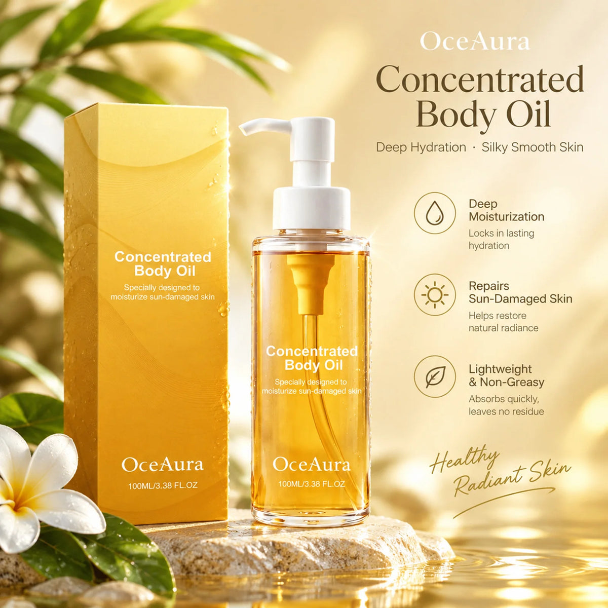 OceAura Golden Body Oil – Lightweight Hydrating Daily Glow Body Oil Nixie