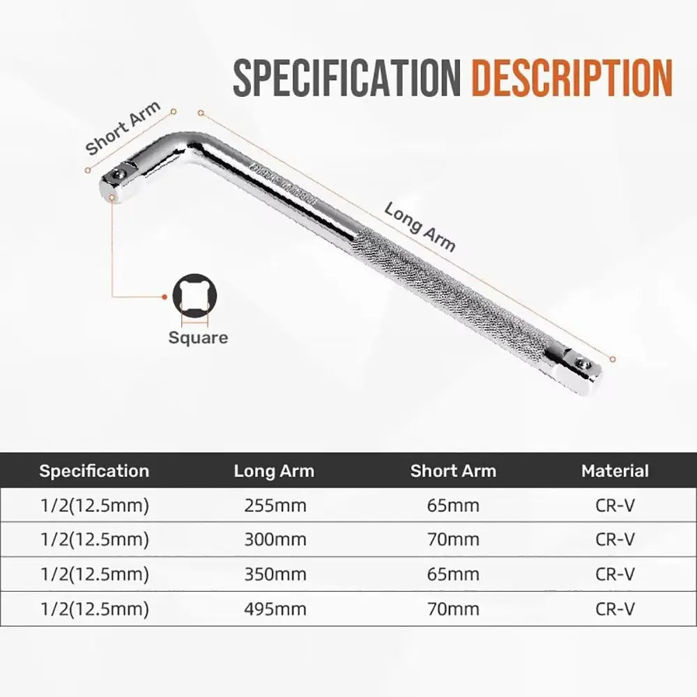 1/2" Drive L-Shape Socket Extension Bar 200–350mm CR-V Steel Socket Extension Bar Nixie