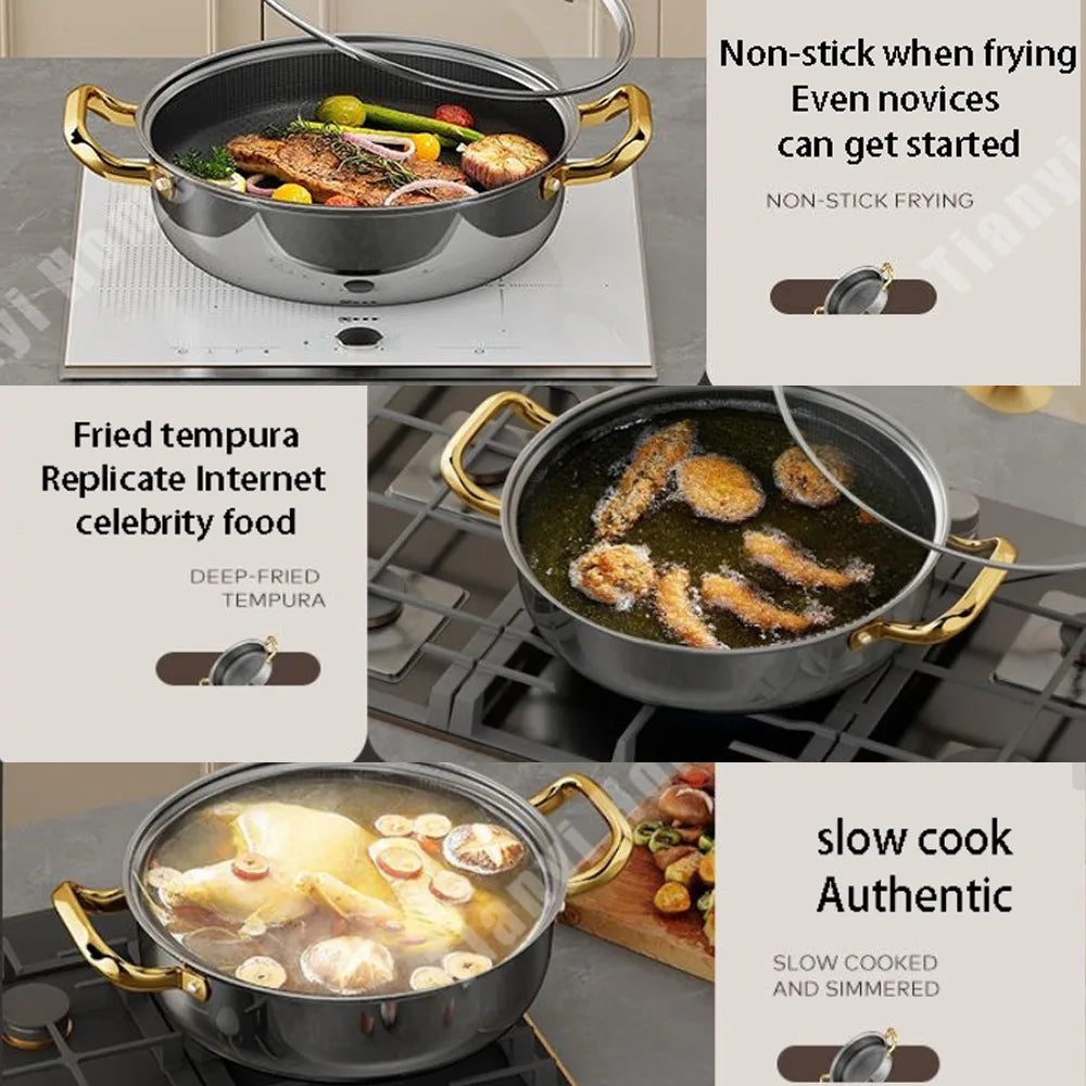 12" Stainless Steel Nonstick Deep Frying Pan & Wok with Lid Nonstick Frying Pan Nixie